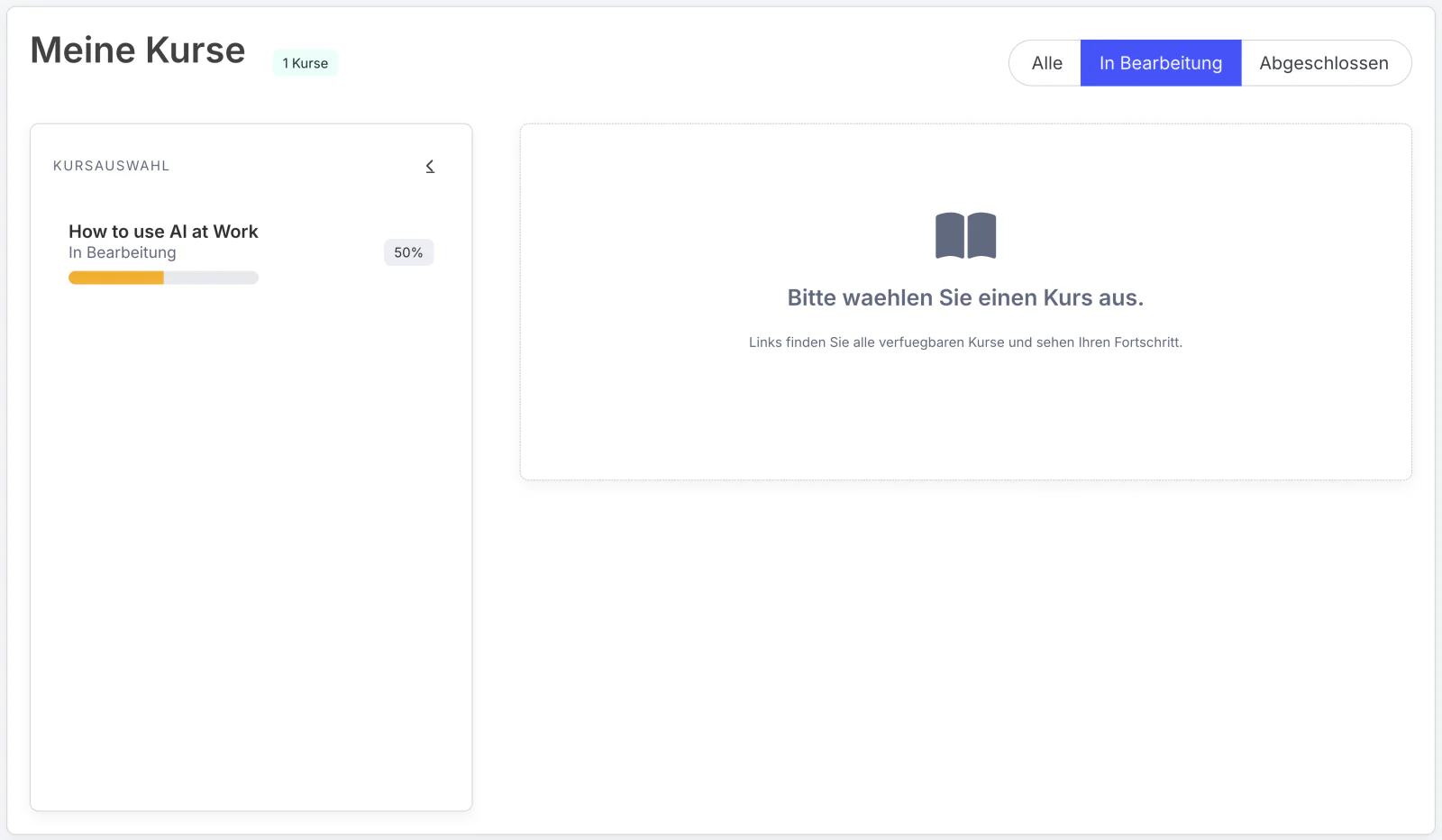 Lernenden-Dashboard mit einem laufenden Kurs